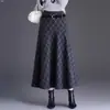 Falda Midi de Línea A Estampado de Letras Adelgazante de Tiro Alto Retro Otoño Invierno Cuadros Falda Paraguas Cremallera Central Trasera Forrada Falda para Mujer