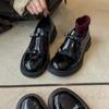 Versión de Piel de Vaca ~ Versátiles de Un Solo Paso Estilo Británico Zapatos Pequeños de Cuero Negros para Mujer Primavera 2025 Nuevos Zapatos de Tacón Grueso y Suela Gruesa