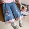 Jeans Reta Solta para Meninas Primavera e Outono 2025 Novo Estilo Roupa de Primavera Infantil Estilo Coreano Calças Longas Calças de Perna Larga para Bebê