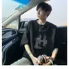 Camiseta Americana Estampada de Manga Corta para Hombre Verano 2025 Nueva Moda Urbana Holgada Casual Algodón Puro Manga Media Moda Masculina