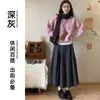 Falda de Lana Gris Oscuro de Longitud Media para Mujer Otoño e Invierno 2025 Nueva de Cintura Alta Línea A Ajustada tipo Paraguas Falda Plisada de Alta Gama