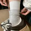 ¡Quién entiende las finas rayas azul-marrón! Calcetines retro, holgados, suaves, de alta calidad, color Maillard, a rayas, de media pantorrilla, calcetines caídos para mujer