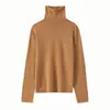 ¡Estilo básico! Suéter de punto 100% lana con cuello alto de encaje sin costuras para mujer, manga larga, jersey, para usar en capas, capa base, suéter