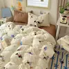 Set de Ropa de Cama para Bebé de Grado A Algodón Puro Cuatro Piezas Estilo Fresco Ins Algodón Lavado Dibujos Animados Lindos Estilo Crema Sábana Funda de Edredón