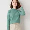 Suéter Feminino de Caxemira com Gola Alta Meia, Novo Outono/Inverno, Corte Solto, Tamanho Grande, Camisa Base de Lã Tricotada