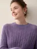 26 Otoño Invierno Estilo Sencillo Suéter de Seda Cachemira para Mujer Cuello Redondo Tejido Trenzado Jersey Manga Larga Prendas de Punto Cálidas Top