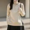 Tricô Feminino Outono e Inverno Manga Longa Costela Gola Alta Solto Macio Casual Pulôver