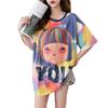 Camiseta de Manga Corta Tie-Dye para Mujer Verano 2025 Moda Ins Talla Grande Top Holgado Largo Medio Próximo Algodón Camiseta