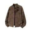 Chaqueta de béisbol con cuello alto estilo callejero americano para hombre, marca de moda de peso pesado para otoño, chaqueta de cuero genial y elegante, abrigo de cuero versátil de trabajo retro