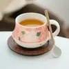 Taza de Café con Flor de Rosa Blanca Hecha en Fábrica, Taza de Cerámica para Beber, Taza Exquisita de Gama Alta para Latte Art, Taza para el Té de la Tarde