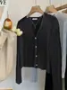Cardigã de tricô de seda gelada azul, fino, de manga comprida, para mulheres, peça externa de primavera, xale de proteção solar, blusa para cobrir do ar condicionado