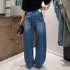 Calça jeans de bolso com bordado, perna larga e corte curvo, modeladora e confortável, feita de algodão com elasticidade em quatro direções, calça jeans outono/inverno, calça longa reta feminina, novo estilo
