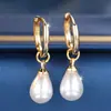 Pendientes Colgantes de Perla Artificial Rongxing Círculo Liso Transfronterizo Pendientes de Gota de Agua en Forma de Pera Diseño Simple Sentido del Temperamento para el Trabajo Pendientes Colgantes