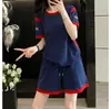 Conjunto Deportivo Casual Coreano Holgado Nuevo Moda Verano Rayas que Reducen la Edad Camiseta de Manga Corta Pantalones Cortos Conjunto de Dos Piezas para Mujer