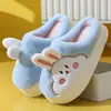 Pantuflas de algodón con suela gruesa para mujer otoño e invierno hogar lindo conejo de peluche cómodas cálidas suela suave antideslizantes pantuflas de pareja para hombre