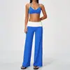 Conjunto de yoga com gola halter transpassada, tecido escovado, secagem rápida, respirável, levanta bumbum, cintura alta, bloco de cores, levemente flare, roupa esportiva para mulheres 9666