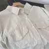 2026 Nova Moda Estilo Coreano Gola Lapela Manga Longa Camisa Feminina Solta Emagrecedora Versátil Top Estilo Preguiçoso Cor Sólida Roupa de Fora