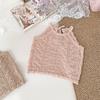 Cutemily Verão Menina Bebê Blusa de Tricô Gola Redonda Feminino Tesouro Rasgador Alça Colete Costas Vazadas Curto