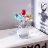 Decoração de flor de cristal de vidro transfronteiriça, rosa artificial, ornamento de mesa de luxo leve para casa e escritório, artesanato no atacado