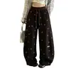 Pantalones de pierna ancha con pedrería de arroz pegajoso para mujer, novedad Otoño/Invierno, de cintura alta, adelgazantes, de cachemira, de moda, con cordón de dibujos animados, holgados, casuales