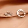Pendientes de plata de ley 925 con triple aro y circonita para mujer, pequeños, únicos, elegantes, con hebilla para la oreja, joyería delicada y con sentido avanzado.
