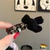 Presilha de cabelo de laço de lã retrô de luxo leve coreana e japonesa, presilha bico de pato com strass super brilhante, acessório de cabelo para franja lateral