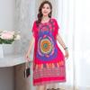 Camisola Estilo Étnico de Comprimento Médio Praia Seaside Tailândia Sem Mangas Solta plus size Cobrindo Acima do Joelho Vestido para Mãe