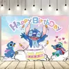 Tela de Fondo de Cumpleaños de Stitch Suministros de Decoración para Fiesta de Cumpleaños Diseño del Lugar Banner de Tela de Poliéster de Stitch