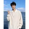Sudadera con Capucha de Dos Piezas Falsas con Patrón de Espiga de Trigo para Hombre Otoño Cleanfit Patchwork Cuello Solapa Alta Inteligencia Pareja Manga Larga