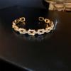 Pulseira de Abertura com Corrente de Zircônia Banhada a Ouro Real Dongdaemun Nova Super Brilhante Elegante Sensação de Alto Padrão Pulseira de Moda