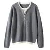 Suéter de Cachemira Transfronterizo Cuello Redondo Estilo Nuevo Adelgazante para Mujer Bloque de Color Otoño Invierno Jersey de Punto Grueso Capa Base Falso de Dos Piezas