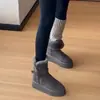 Primer Encuentro Ji Botas de Nieve con Suela Gruesa y Hebilla para Mujer 2026 Invierno Gris Más Terciopelo Cálido de Media Pantorrilla Botas de Algodón Cortas de Algodón
