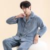 Pijama Masculina de Veludo Coral, Roupas de Casa Masculinas, Cardigã de Botão de Veludo Espesso, Conjunto Quente de Flanela, Pode Ser Usado Fora
