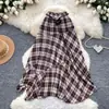 Falda de mujer estilo retro con estampado, de cintura alta, línea A, falda de bajo amplio, color café de moda, falda larga de retazos irregulares para ir al trabajo
