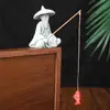 Decoración de Paisajismo para Acuario con Jiang Taigong Pescando en una Balsa de Bambú, Escena de Pesca en Balsa de Bambú Flotante, Adorno de Estanque en Patio para Hombre Mayor