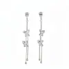 Pendientes de Aguja de Plata Estilo Lujo Ligero Zircón Gota de Agua Lazo Borla Simples de Moda Exquisitos Pendientes de Botón Accesorios de Oreja Elegantes de Gama Alta