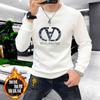 Sudadera Ajustada de Manga Larga con Letras de Pedrería para Otoño e Invierno, Calidad de Alta Gama, Jersey de Cuello Redondo, Marca de Moda para Hombre, Top de Personalidad Creativa