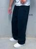 Pantalones Casuales Deportivos Elásticos de Cintura con Cremallera Sueltos de Color Sólido, Tendencia Callejera Retro Europea y Americana Y2K Hip-Hop