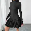 Vestido Feminino de Gola Meia-Alta de Manga Longa para Comércio Exterior 2026 Novo Slim-Fit Saia Floral Simples Elegante Transfronteiriça Saia Curta