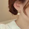 Pendientes de cobre con circonita, lazo, perla colgante, aceite de camelia, pendientes colgantes simples de nicho, pendientes de moda