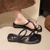 Sandalias de Alta Gama para Verano para Mujer 2025 Nuevo Estilo Hada Perla Tacón Bajo Slip-On Dedo Sandalias de Playa Marítima para Mujer