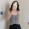Camisola de tiras con estampado de pata de gallo Estilo Hong Kong Ropa interior retro 2025 Nuevo Elegante Efecto adelgazante a la cintura Top retro Moderno