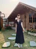Vestido Floral de Encaje Retro de Manga Corta para Mujer en Verano, Cintura Delgado, Falda que se Ajusta a la Cadera, Falda Larga