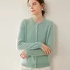 Cárdigan de cachemira con cuello redondo para mujer, cachemira fina de color liso, tejido suelto, chaqueta suéter, estilo ajustado