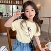 Camiseta coreana de manga corta para niña Verano 2025 Nuevo estilo Pequeña y mediana Talla para niños Estilo de dibujos animados Conejo Camiseta interior Top t