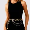 Cadena de cintura de metal estilo Ins de luna y girasol para mujer, accesorio de cintura ajustable para vestido, cinturón de cadena multicapa de alta gama