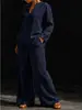Nuevo conjunto de dos piezas de mujer color liso minimalista para el otoño de 2026, exclusivo transfronterizo: top transpirable con cuello en V + pantalones casuales de moda