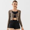 Top de manga larga para mujer para fitness con diseño retorcido, fácil de poner y quitar, adecuado para actividades al aire libre, adelgazante, disimula, secado rápido, ropa de yoga, se puede usar en el exterior