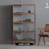 Gabinete de Celosía de Madera Maciza de Combinación Libre Nogal Negro Esquina Redondeada Librero Mesa Lateral Minimalista Moderna Sala de Estar Mesa de Noche Dormitorio