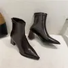 Botines de Tacón Grueso Adelgazantes Otoño/Invierno Estilo Nuevo Talla Grande Punta Fina Sexy Botines Cortos Tacón Grueso Cremallera Trasera Botas de Tacón Alto para Mujer